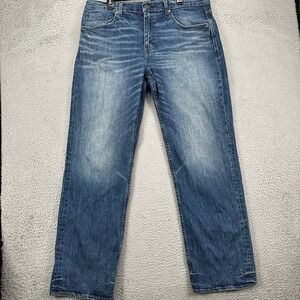 BKE Seth Jeans Straight Leg Mens 36R Blue Buckle Distressed Stretch‎ Loose Fit